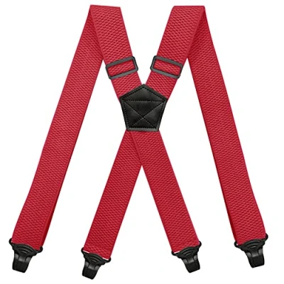 Image of YYKSYDPT Braces for Men with Very Strong 4 Plastic Clips 38 MM Wide Duty Suspenders X Style Adjustable Brace (Red)