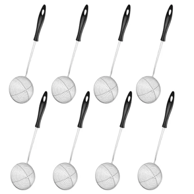 Image of Set of 8 Landing Net for Fondue Sieve Stainless Steel Kitchen Strainer with Handles, Fine Mesh Sieve, Practical Spaghetti, Vegetables and Hot Pot Accessories