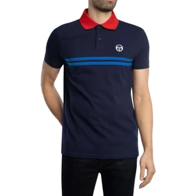 Image of Sergio Tacchini Supermac Polo shirt, Men&#039;s, Size: Medium, Maritime blue/adrenaline rush/nautical