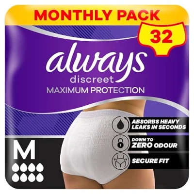 Image of Always Discreet Incontinence Pants Maximum Protection Size M 8 x 4 Pack, with Odour Neutralising Technology, for Sensitive Bladder
