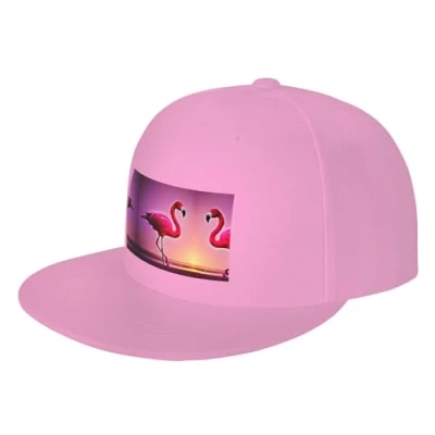 Image of DRTGEDS Pink Flamingo Pattern Custom Baseball Cap with Image,Men&#039;s Hat,Snapback Flat Brim Cap, Pink, One size