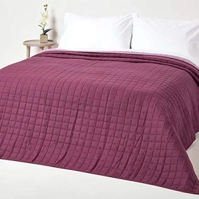 Image of HOMESCAPES 100% Cotton Reversible Twin Colour Quilted Bedspread Throw Damson Purple &amp; Heather Single 150 x 200 cm Washable Bedding Sofa