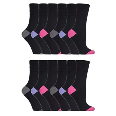 Image of Gentle Grip 12 pack ladies patterned wide top socks in 20 styles (SOLRP07HT)