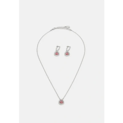 Image of Swarovski Millenia Necklace and Earrings Set, Pink Trilliant Cut with White Brilliant Pavé Crystals, Rhodium Plated from the Collection
