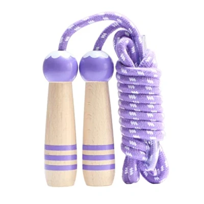 Image of Skipping Rope Kids, 7ft Adjustable Cotton Jump with Wooden Handle for Boys and Girls Fitness Outdoor