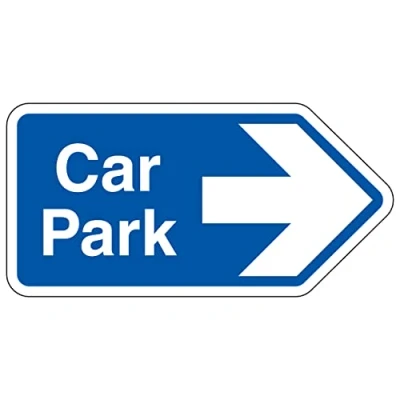 Image of V Safety Shaped Sign Car Park Arrow Left Blue 300X150 Self Adhesive Vinyl