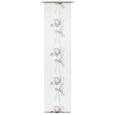 Image of GARDINIA Panel Curtain (1 piece), Sliding, Opaque, Fabric Washable, Flower, White/Purple, 60 x 245 cm (WxH)