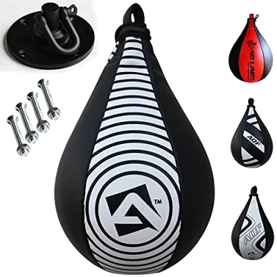 Image of AQF Leather Speed Ball &amp; Swivel Boxing Punch Bag Punching Training MMA Speedball (Black White Target)