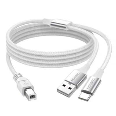 Image of MOSWAG 2in1 USB Printer Cable 32.8FT/10M with C to MIDI Cable,USB B Cable,Cable,Compatible Music Instrument,Piano,Midi Keyboard,USB Microphone