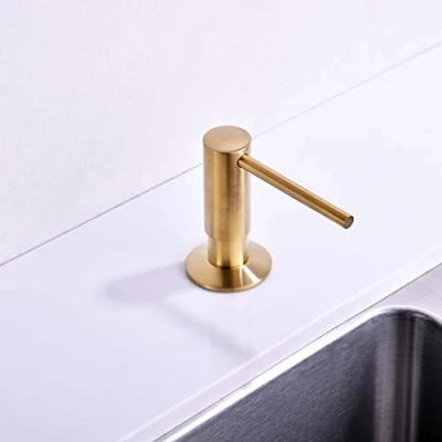 Image of Gold Soap Dispenser,Sold Brass Dispenser for Kitchen Sink,Commercial Liquid Dish Dispensers,Built in Sink Dispenser,Brushed Lotion