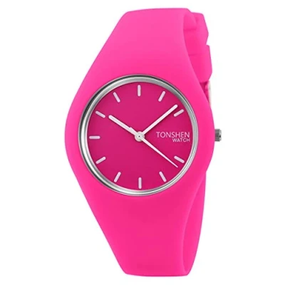Image of TONSHEN Simple Fashion Analog Quartz Watch Rubber Band Casual Style Wrist Watches for Women Girl 12 Colours (Rose)