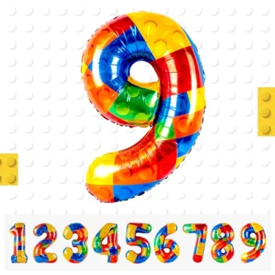 Image of Building Block Number Balloon,Number 9 Balloon Birthday Decorations,Colorful Helium for Party Decorations Lego Theme Boy Girl