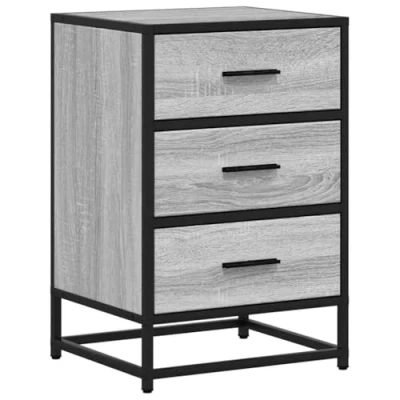 Image of vidaXL Bedside Cabinet Grey Sonoma 40x34.5x60 cm Nightstand with 3 Drawers Modern Engineered Wood/Metal Storage Unit for Bedroom