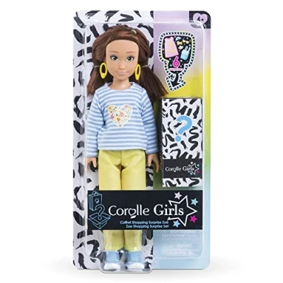 Image of Corolle 9000600100 Girls Zoe Shopping Dressing Up Doll with Earrings and 6 Surprises, Vanilla Scent, 28 cm, from 4 Years, Natural