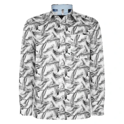 Image of KAM Feather Print Shirt Long Sleeve Button Up Collared White Plus Size Mens 2XL 8XL 6050LS (UK, Alpha, 6XL, Plus, Regular)