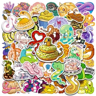 Image of 50Pcs Cute Snake Stickers for Kids Teens Boys Girls Gift,Snake Pack Laptop,Skateboard Luggage Car Bike Cup Computer Water Bottle Decor,Aesthetic Vinyl Waterproof Sticker Decal