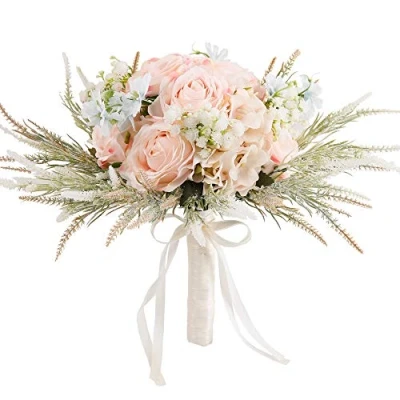 Image of LESING 11.8&quot; Bridal Wedding Bouquets Artificial Rose Flowers Bouquet Handmade Romantic for Bride Bridesmaid Holding (Rose Pink)