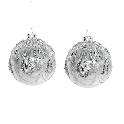 Image of Gisela Graham Clear Glass Baubles with Silver Swags, Set of 2
