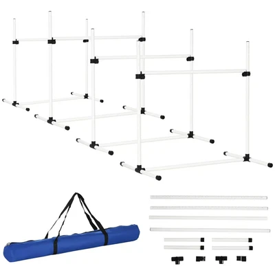 Image of PawHut Dog Agility Training Equipment Height Adjustable Jump Hurdle Set of 4 w/ Carrying Bag