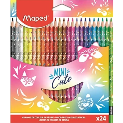 Image of Maped Mini Cute Collection Coloured Pencils 24 Colouring Bright Colours and Resistant Lead Pack of Decorated Pencils, Multicolored (862203)