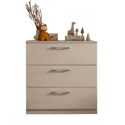 Image of Freya Baby Changing Unit with 3 Drawers 2in1 Dresser &amp; Table Clothes Storage Nappy Station Coastal White Look Brushed Silver Handles