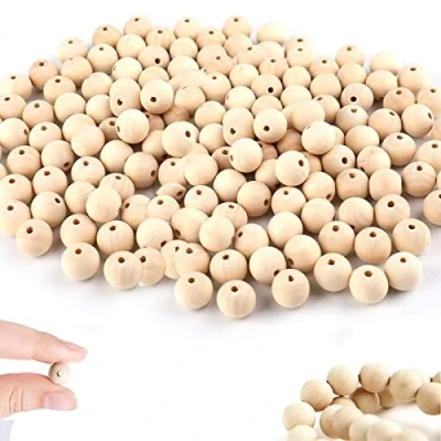 Image of Wood Beads Set, Round Natural Wooden with Hole, Unfinished Loose Beads, Decorative for Home Decorations Craft Making, DIY Jewelry Making (10mm, 500pcs)