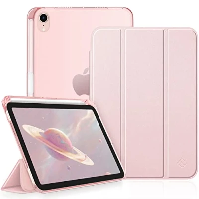 Image of FINTIE Case for iPad Mini A17 Pro (2024) 8.3 Inch, 7th / 6th Generation (2024/2021) Ultra Slim Frosted Back Cover w/Pencil Holder, Auto Wake/Sleep, Rose Gold