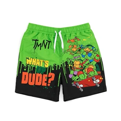 Image of Teenage Mutant Ninja Turtles Boys Swim Shorts Multicoloured Swimming Pants with Leonardo Donatello Michelangelo Raphael Drawstring Waistband Swimwear Trunk TMNT Merchandise Gift for Children