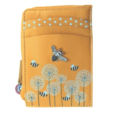 Image of Mala Leather Coin &amp; Card Purse Bumble bee RFID Protection Moonflower (Yellow)