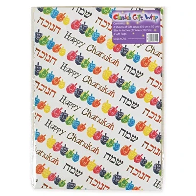 Image of Hanukkah Wrapping Paper, 2 Sheets with Matching Tags, Dreidel Design