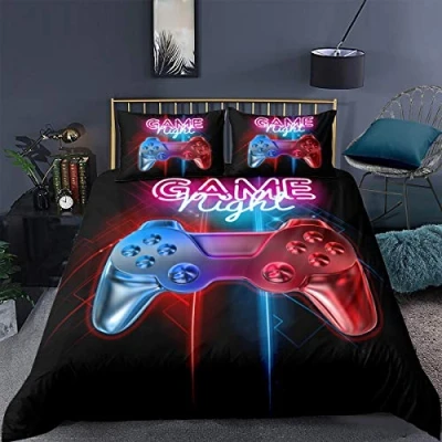 Image of Single Gamer Duvet Covers Set Multi color Gamepad Bedding &amp; Linen Video Game Controller for Kids Teens Boys,Christmas Sets Room Decoration 2 Pcs with 1 Pillow Case