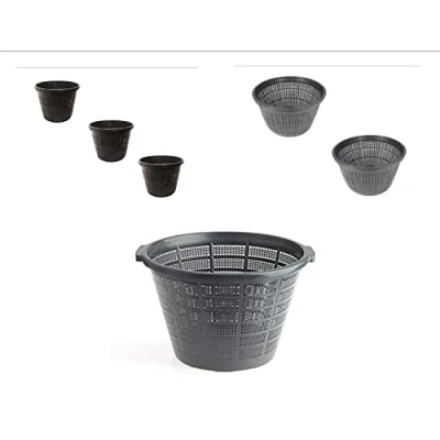 Image of Pond Plant &amp; Flower Round Basket Variety Pack, Plastic Water Garden Planting Aquaponics, Hydroponics Slotted Mesh Neted Cup Pots Value 6 Pack