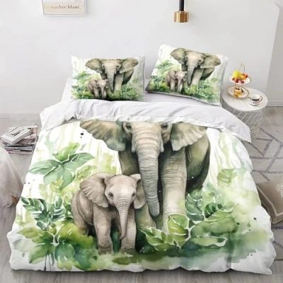 Image of OPSREY Elephant Warmth to Sleep Comforter Cover Hidden Zipper African Duvet Set with Pillowcases Bedding Soft Microfiber Quilt Various Sizes King（220x240cm）