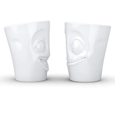 Image of FIFTYEIGHT PRODUCTS Mugs/Mug Set No. 3 Without Handle Witzig &amp; Decker (Porcelain, 2 x 350 ml, White, Made in Germany)
