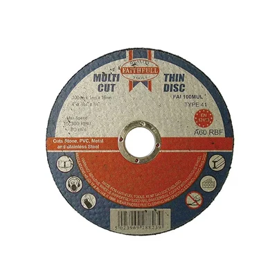 Image of Faithfull FAI10010MUL Extra Thin (1 mm) Fast Cut Cutting Discs 100 mm x 1 16 (4 Inch) 10 Pack with Storage Tin