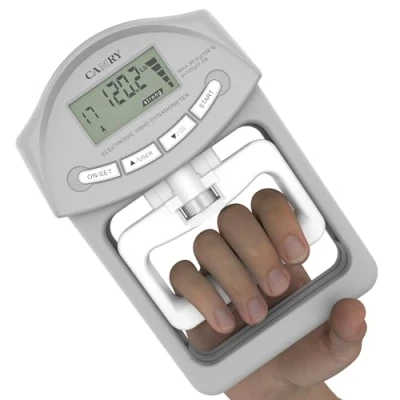 Image of camry Digital Hand Dynamometer Grip Strength Measurement Meter 198Lbs / 90Kgs Auto Capturing Electronic Power, Grey &amp; White