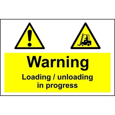 Image of Warning Loading/unloading in progress forklift signs 3mm Aluminium sign 300mm x 200mm