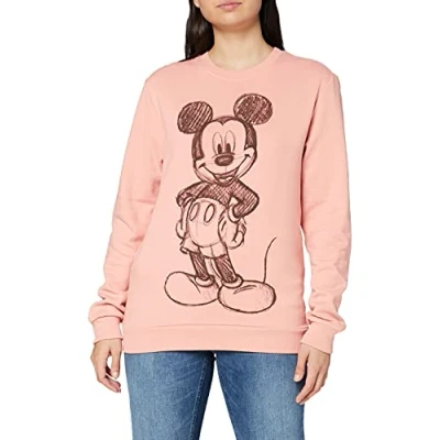 Image of Disney Women&#039;s Mickey Forward Sketch Sweatshirt, Pink (Dusty Ltpk), 10 (Size: Medium)