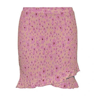Image of PIECES Women&#039;s Pctaylin Hw Skirt, Tropical Peach/AOP: Pink Flower, M