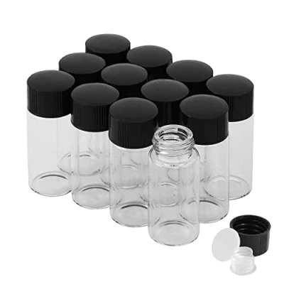 Image of Cadbibe 10ml Clear Glass Vials with Screw Caps and Plastic Stoppers, Small Liquid Sample Vial, Leak Proof 12PCS