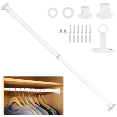 Image of Wardlock 93cm 170cm White Extendable Stainless Steel Wardrobe Rail, Adjustable Clothes Rail Pole With End Sockets.