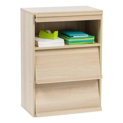 Image of Iris Ohyama, Storage Unit with 3 Folding Doors / Wooden Cabinet Flap Rack Cabinet, Adjustable Shelf Height 3.2 cm, Office, Living Room CHR Light Brown