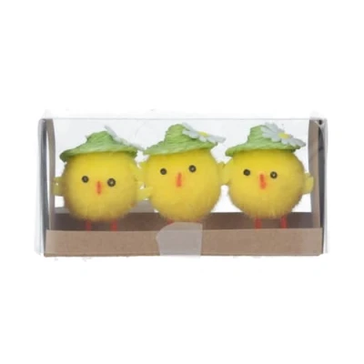 Image of Gisela Graham Set of 3 Chenille Chicks in Bonnets Easter Decorations