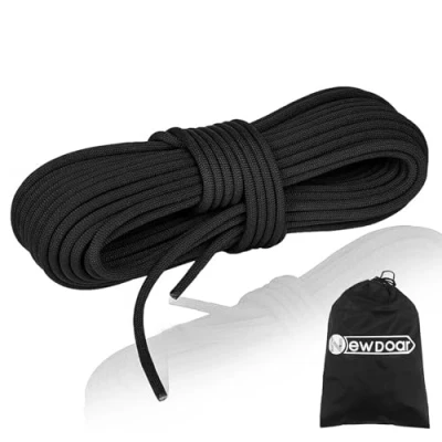 Image of NewDoar CE &amp; UIAA Certificated 18KN Static Climbing Rope 10mm (3/8in) Double Braid Accessory Cord for Prusik Hauling Dragginge(Black 10mm,20ft)