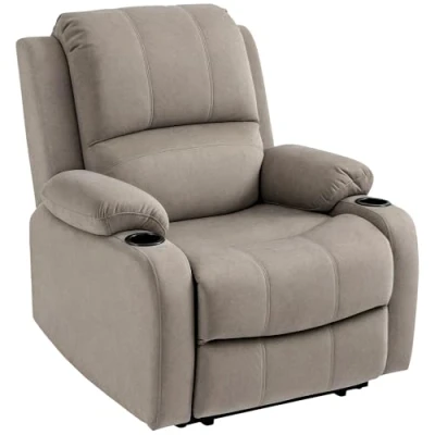 Image of HOMCOM Recliner Armchair, Microfibre Reclining Chair with Adjustable Leg Rest, Cup Holder, for Home Living Room, Brown