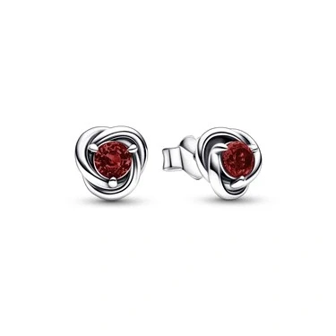 Image of Pandora January Red Eternity Circle Stud Earrings Sterling Silver Birthstone with Man Made Stones for Women Gift Her No Box
