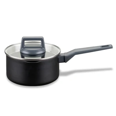 Image of Fackelmann STATEMENT 16cm Cooking Pot, Recycled Aluminium, Non Stick PFAS Free Ceramic Coating, Heat Resistant Comfort Grip Handle, Glass Lid, All Stoves Including Induction, 32.5x16x8.5cm, Ash Grey