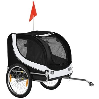 Image of PawHut Steel Dog Bike Trailer Pet Cart Carrier for Bicycle Kit Water Resistant Travel White and Black