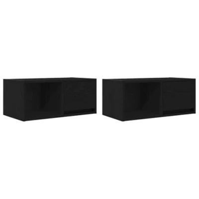 Image of vidaXL Black Oak TV Cabinets Engineered Wood 60x31x25.5 cm Wall Mounted for Living Room/Office Spaces with Storage Shelf &amp; Drawer Modern Space Saving Design