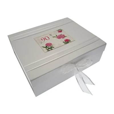 Image of White Cotton Cards, 90th Birthday, Large Keepsake Box, English Roses